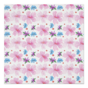 Weiches Aquarell-Rosa-Blumenmuster Poster