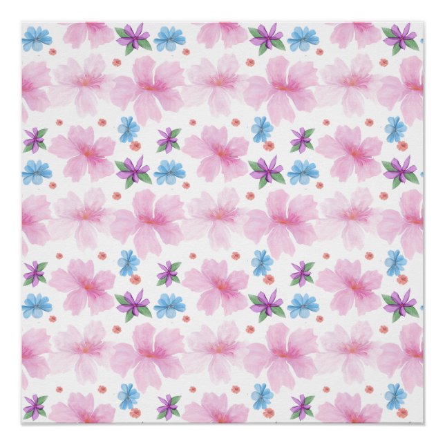 Weiches Aquarell-Rosa-Blumenmuster |  Poster (Vorderseite)