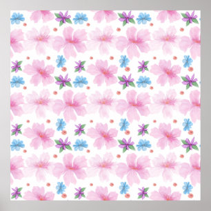 Weiches Aquarell-Rosa-Blumenmuster Poster