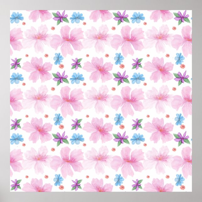 Weiches Aquarell-Rosa-Blumenmuster |  Poster (Vorne)