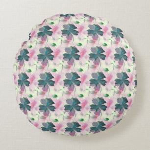 Weiches Aquarell-Rosa-Blumenmuster Rundes Kissen
