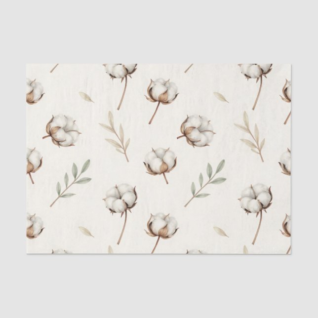 Weiches Baumwollblüten-Botanikmuster Seidenpapier (Vorderseite)