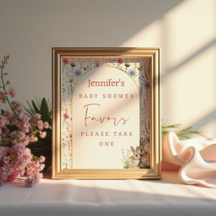 Weiches Beige-Blumen-Wald-Hasen-Baby-Shower-Gesche Poster