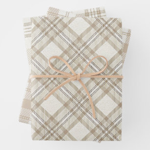 Weiches Beige Gingham Weihnachten Geschenkpapier Set