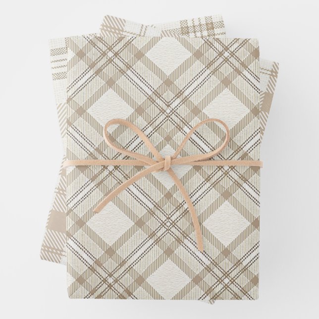 Weiches Beige Gingham Weihnachten Geschenkpapier Set (Beispiel)