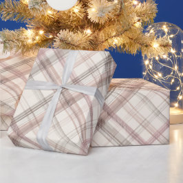 Weiches Beige Rosa Romantisches Gingham Karo Muste Geschenkpapier