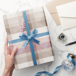 Weiches Beige Rosa Romantisches Gingham Karo Muste Geschenkpapier
