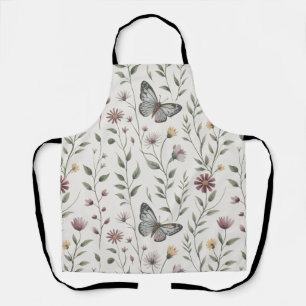 Weiches Beige Schmetterling & Wildblumen Nahtloses Schürze