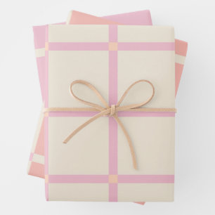 Weiches Beige- und Rosa-Rastermuster Geschenkpapier Set