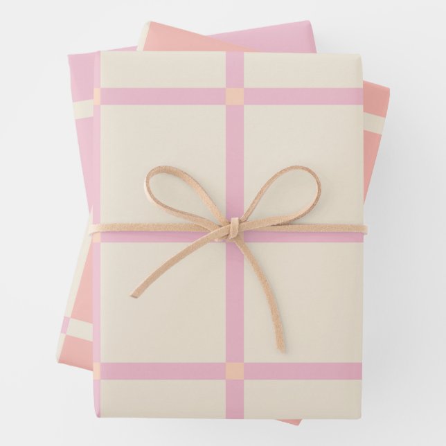 Weiches Beige- und Rosa-Rastermuster Geschenkpapier Set (Beispiel)
