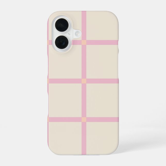 Weiches Beige- und Rosa-Rastermuster iPhone 16 Hülle (Rückseite)
