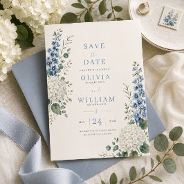 Weiches Blau Botanisch Save the Date Einladung