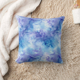 Weiches Blau und Lavendel-Wasserfarb-Marmor Kissen