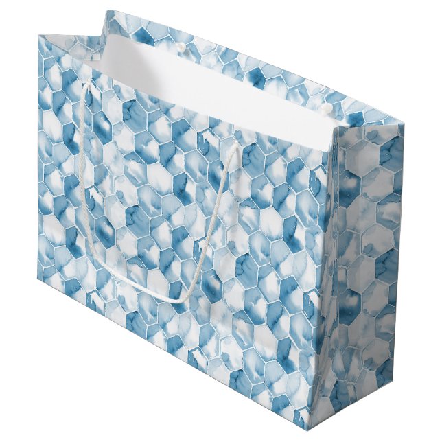 Weiches blaues Aquarell Canotype Muster Große Geschenktüte (Vorderseite Schrägansicht)