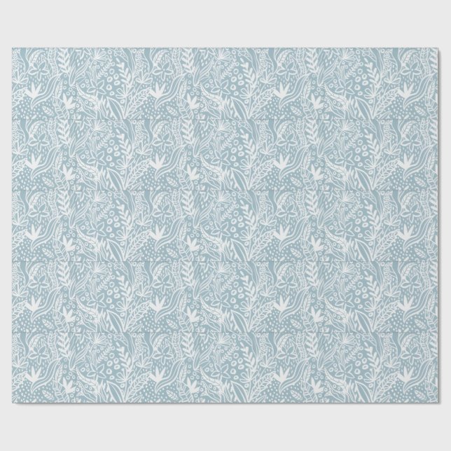 Weiches blaues botanisches Geschenkpapier | Elegan (Flach)