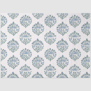 Weiches blaues Medaillon-Blockdruck, Weiß Seidenpapier