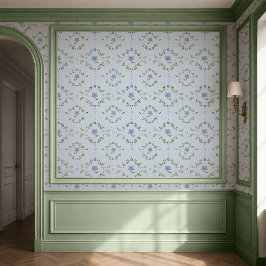 Weiches blaues skandinavisches Folk Blumen Wallpap Tapete