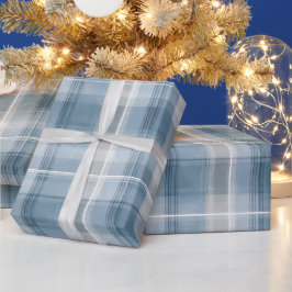 Weiches Blaugrau Küstennebel Karomuster Geschenkpapier