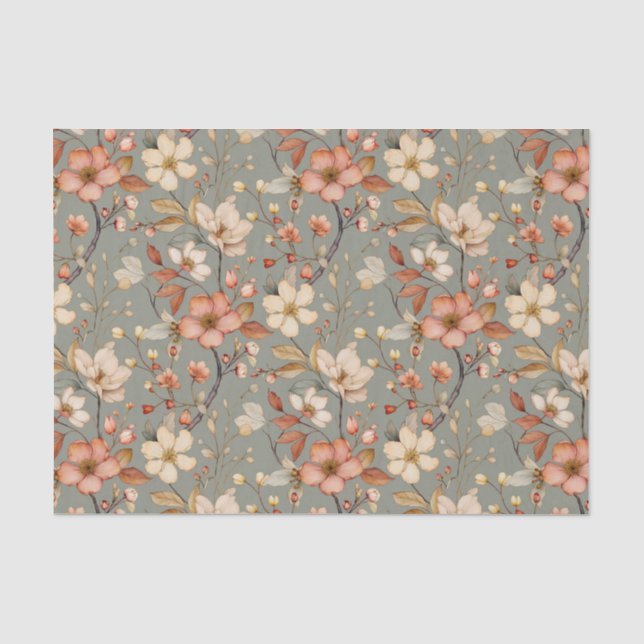 Weiches Blumenmuster im hellgrünen Hintergrund Seidenpapier (Vorderseite)