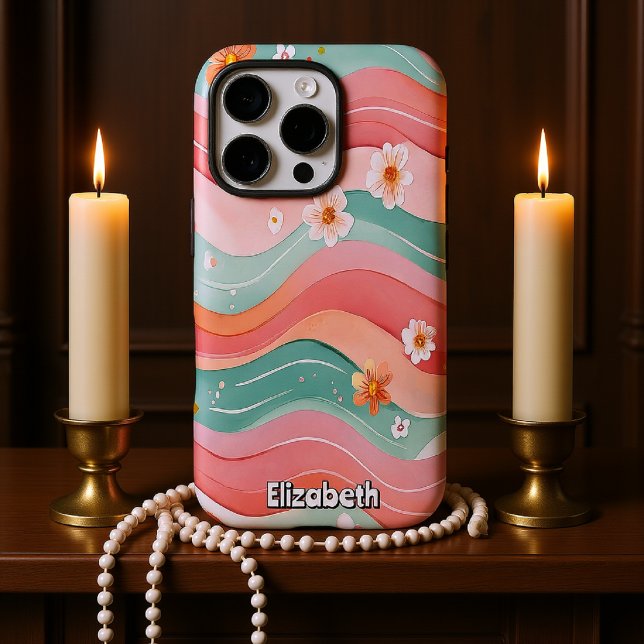 Weiches Blumenrosa und Aquamarine Wellen Case-Mate iPhone Hülle (Von Creator hochgeladen)