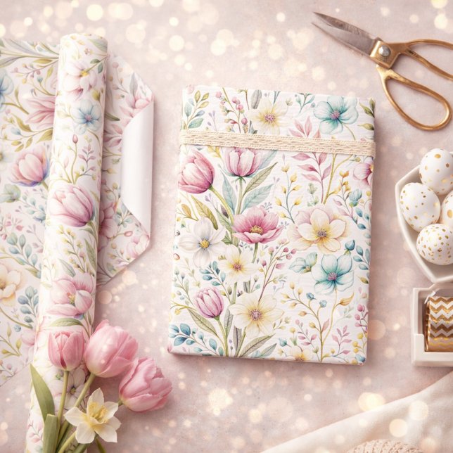 Weiches botanisches Osterblumendesign Geschenkpapier (Von Creator hochgeladen)