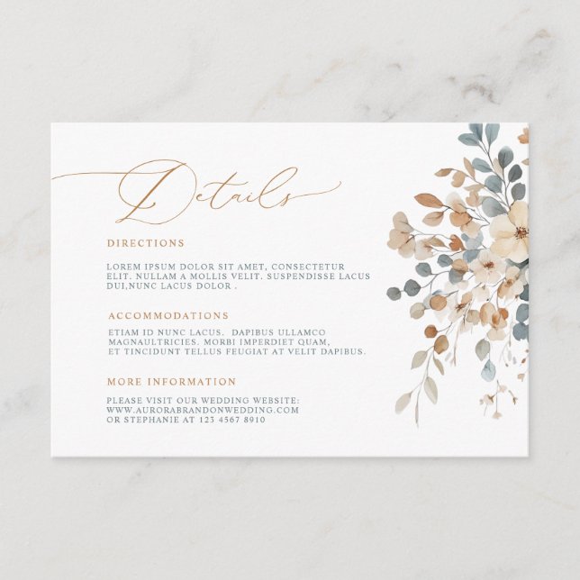 Weiches, erdgrünes Ton, Blumenfarbe Details Begleitkarte (Vorderseite)