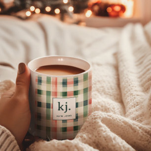 Weiches Evergreen-Gingham-Monogramm Kaffeetasse