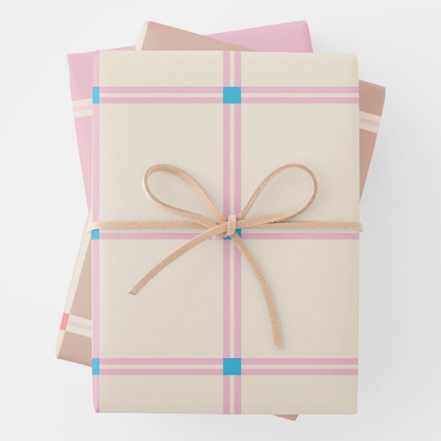 Weiches Farbvertikalstreifenmuster-Punktdesign Geschenkpapier Set (Beispiel)