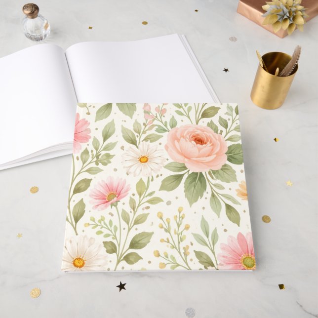 Weiches Florales Wasserfarbenmuster   Gästebuch (Vorderseite offen)