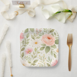 Weiches Florales Wasserfarbmuster Pappteller