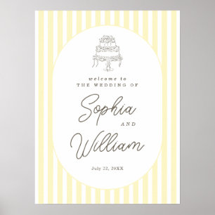 Weiches gelb gestreiftes skurriles Hochzeitswillko Poster