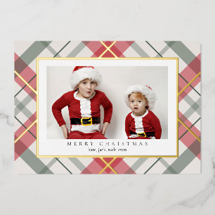 Weiches Grün-Rot-Tartan-Karo-Weihnachts-Folienkart Folien Feiertagskarte