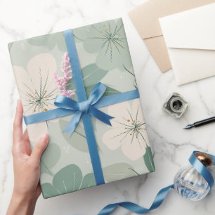 Weiches grünes Blumen-Creme-Blumenmuster Geschenkpapier