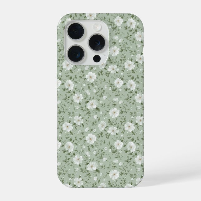Weiches grünes Blumen-Creme-Blumenmuster iPhone Hülle (Rückseite)