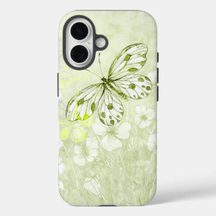 Weiches grünes Blumen- und Schmetterlings-Handycov iPhone 16 Hülle