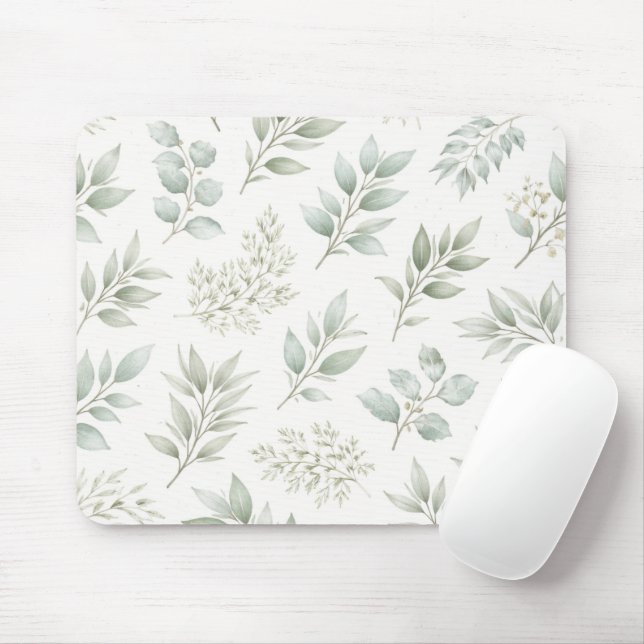 Weiches grünes botanisches Blätter Muster  Mousepad (Mit Mouse)