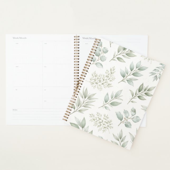 Weiches grünes botanisches Blättermuster  Planer (Anzeige)