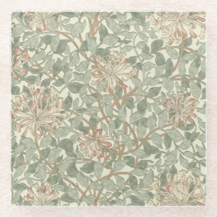 Weiches grünes Vintage-William-Morris-Geißblatt Glasuntersetzer