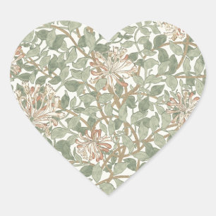 Weiches grünes Vintage-William-Morris-Geißblatt Herz-Aufkleber