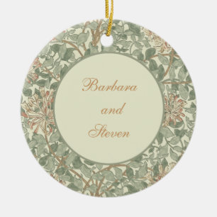 Weiches grünes Vintage-William-Morris-Geißblatt Keramik Ornament