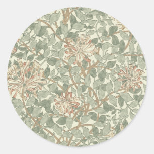Weiches grünes Vintage-William-Morris-Geißblatt Runder Aufkleber