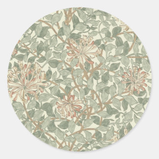 Weiches grünes Vintage-William-Morris-Geißblatt Runder Aufkleber