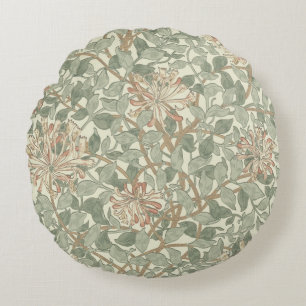 Weiches grünes Vintage-William-Morris-Geißblatt Rundes Kissen