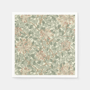 Weiches grünes Vintage William Morris Geißblatt Serviette
