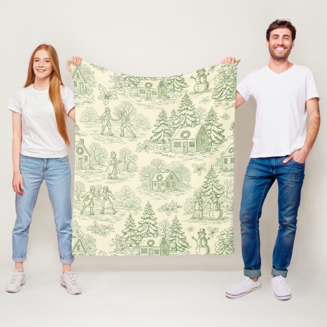 Weiches grünes Winterdorf-Toile-Muster Fleecedecke (Beispiel)