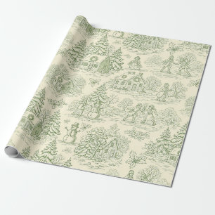 Weiches grünes Winterdorf-Toile-Muster Geschenkpapier