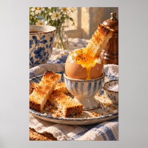 Weiches Hühnerei und Toast Frühstück Küche Wand A Poster