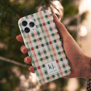 Weiches Immergrün-Gingham-Monogramm Case-Mate iPhone Hülle