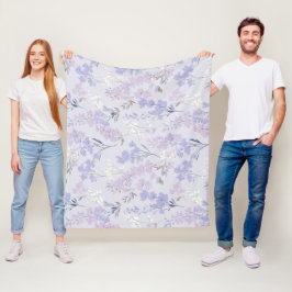 Weiches lila Lavendel weißes Blumenmuster Fleecedecke
