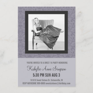 Weiches lila und graues Party des Bonbon-16 Einladung